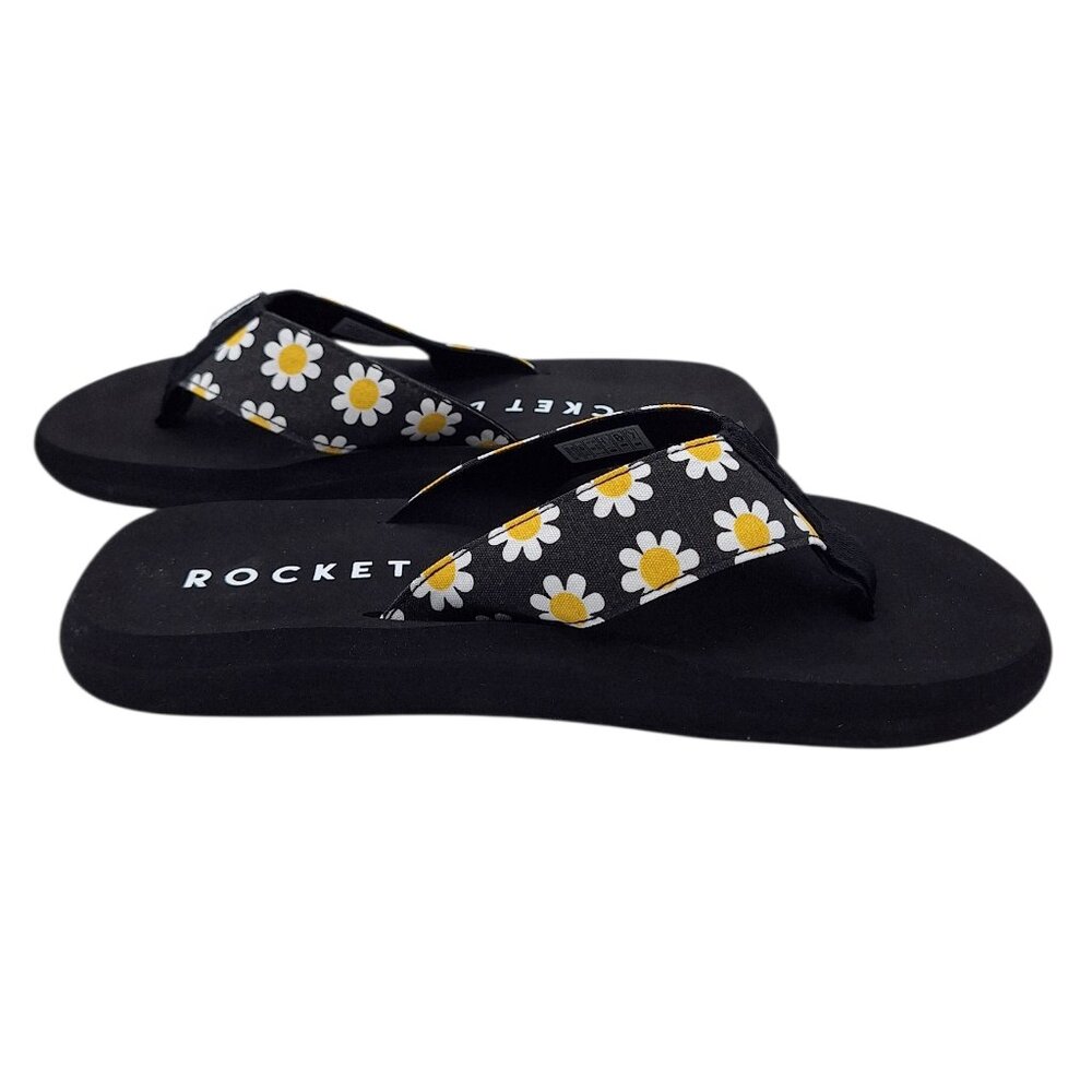 Rocket Dog NIB Daisy Field Cotton Black Retro Flip Flops SZ 8 - Picture 5 of 8